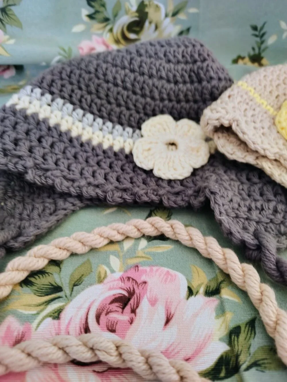 Bundle Of 2 NEW Crochet Flower Baby Girl Hats
